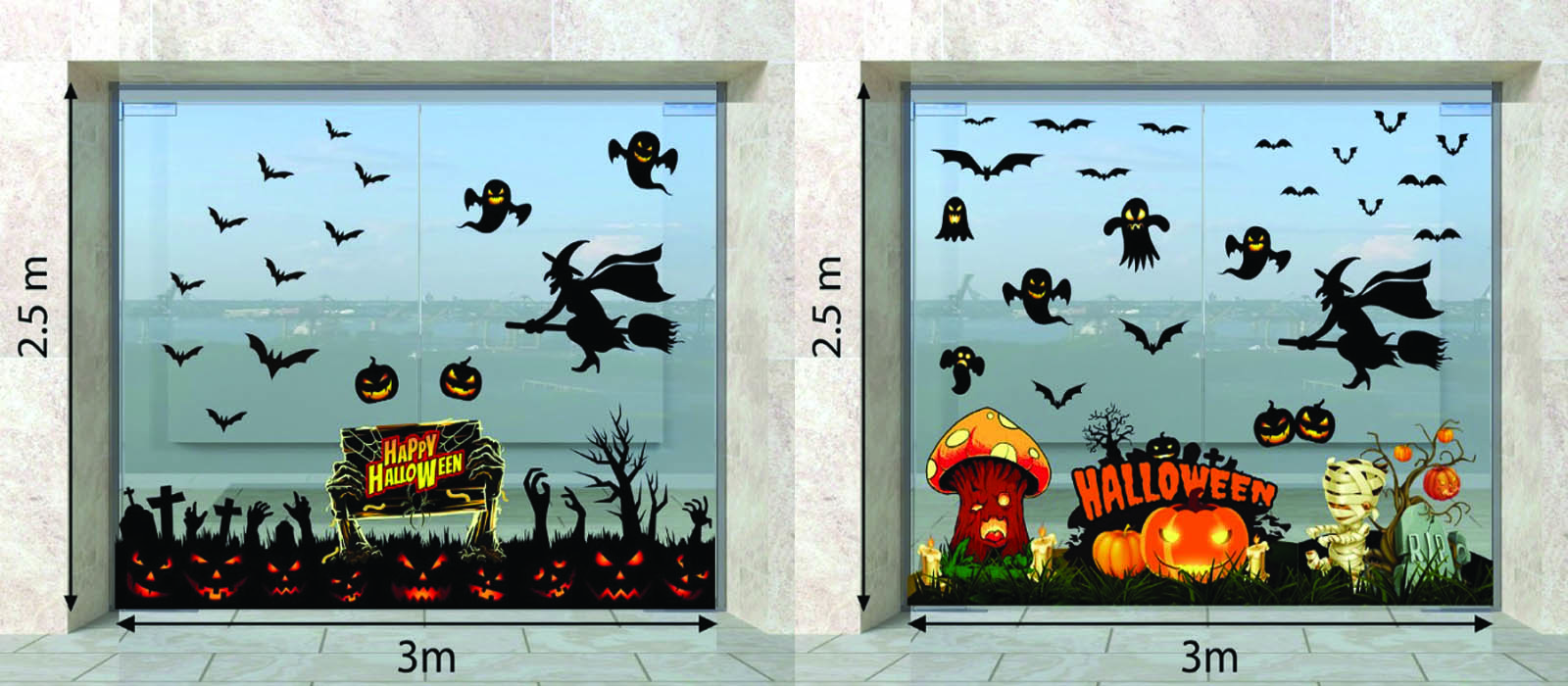 trang trí halloween trên cửa kính